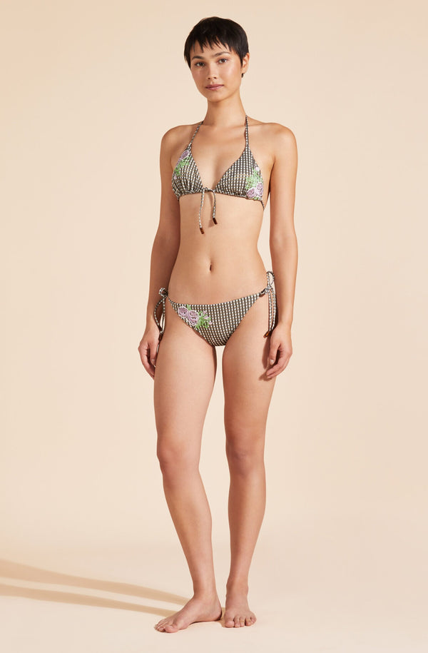 VILEBREQUIN Women Triangle Bikini Top Pocket Check Embroidered Flowers
