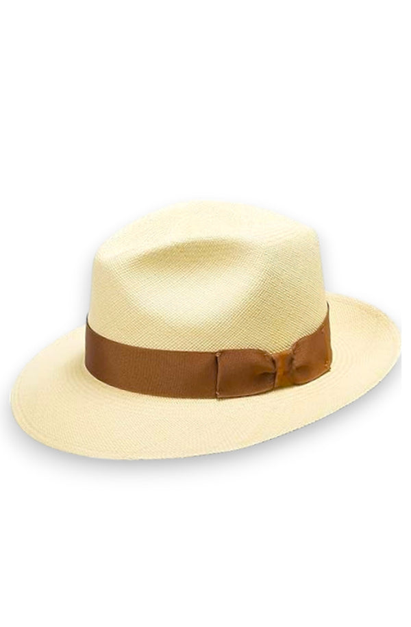 RONNEL Unisex Fedora Natural with Brown Band Hat Wide Brim