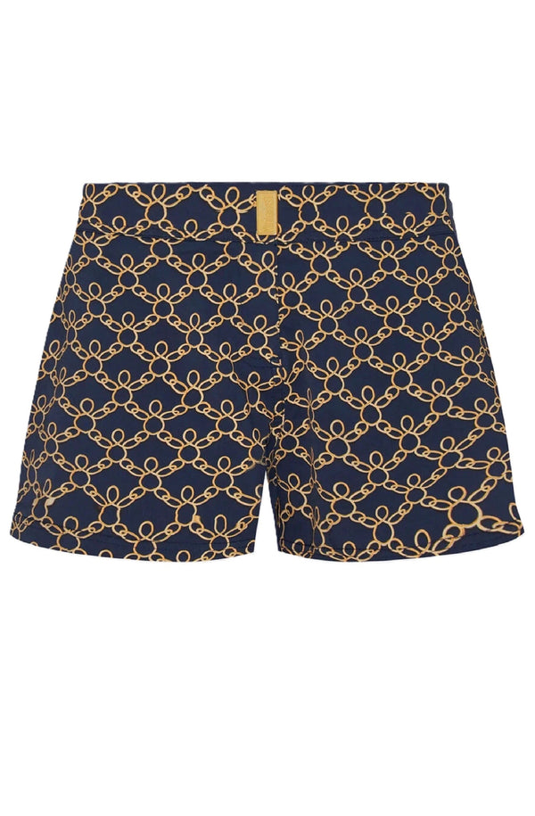 VILEBREQUIN Women Stretch Flat Belt Swim Shorts Turtles Chain