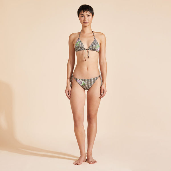 VILEBREQUIN Women Mini Brief Bikini Bottom Pocket Check Embroidered Flowers