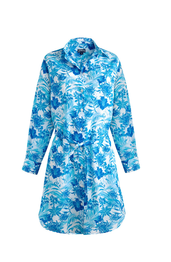 VILEBREQUIN Women Cotton Voile Shirt Dress Tahiti Flowers