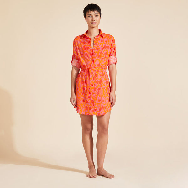 VILEBREQUIN Women Cotton Voile Shirt Dress New Leopard