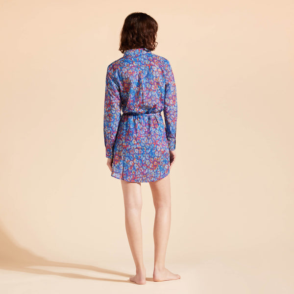 VILEBREQUIN Women Cotton Voile Shirt Dress Carapaces Multicolored