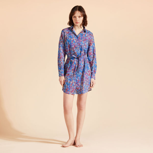 VILEBREQUIN Women Cotton Voile Shirt Dress Carapaces Multicolored