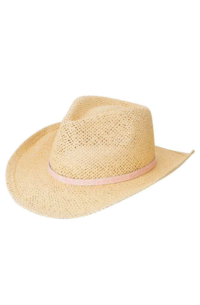 SAN DIEGO HAT Kids Woven Cowboy with Embossed Floral Faux Leather Trim