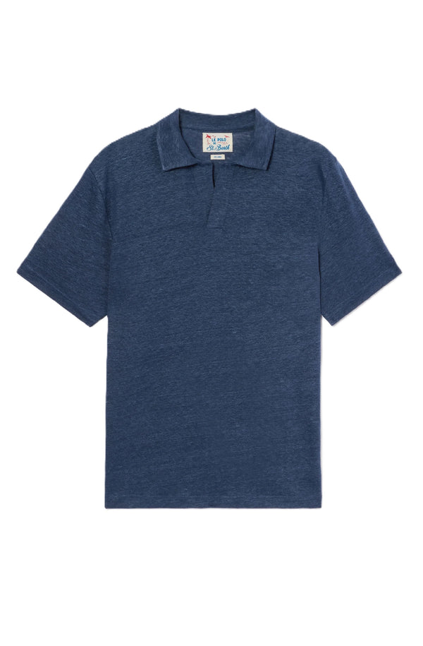MC2 SAINT BARTH Men Linen Polo Shirt Fraser Navy Blue