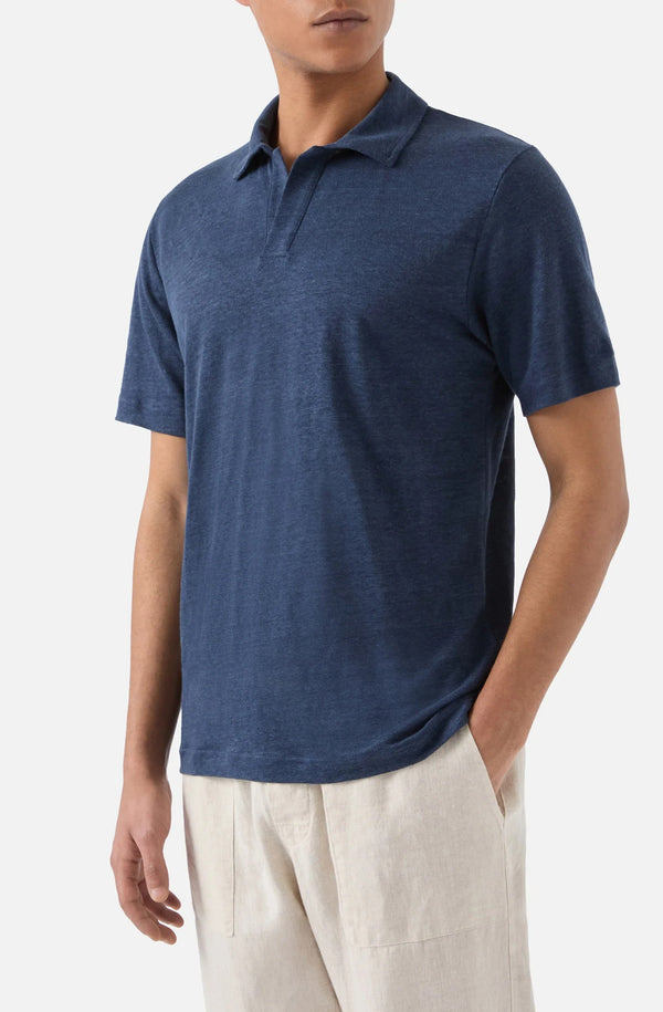 MC2 SAINT BARTH Men Linen Polo Shirt Fraser Navy Blue