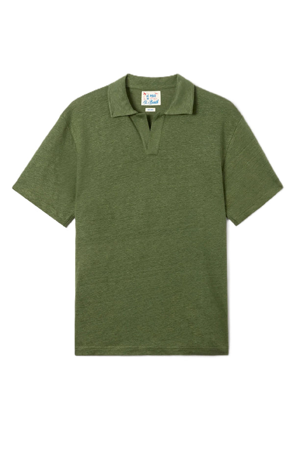 MC2 SAINT BARTH Men Linen Polo Shirt Fraser Military Green