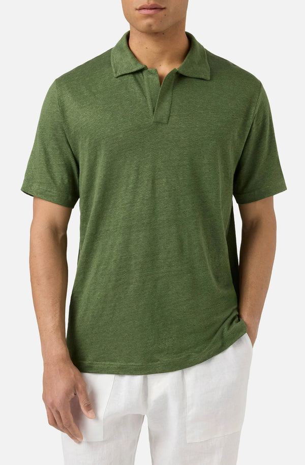 MC2 SAINT BARTH Men Linen Polo Shirt Fraser Military Green