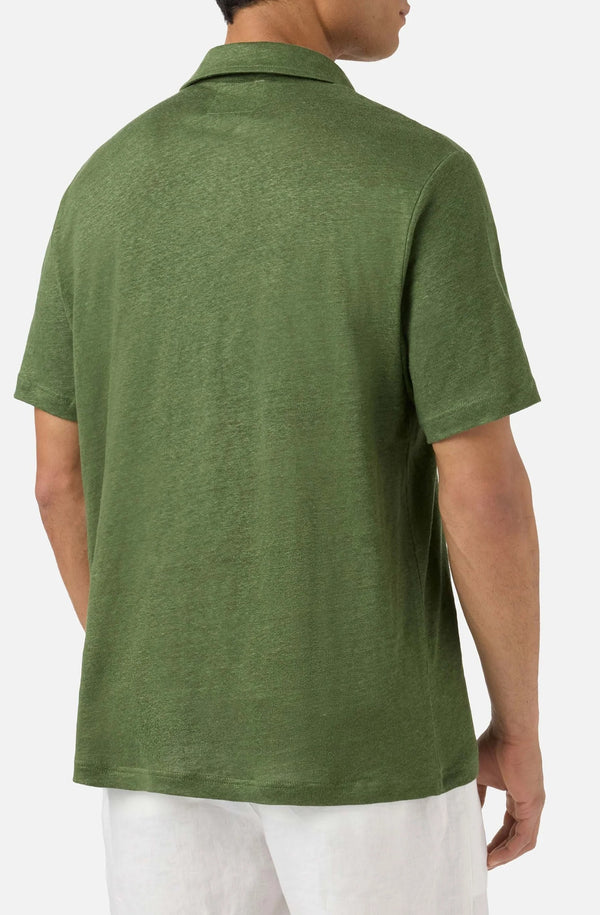 MC2 SAINT BARTH Men Linen Polo Shirt Fraser Military Green