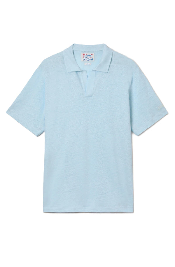 MC2 SAINT BARTH Men Linen Polo Shirt Fraser Light Blue