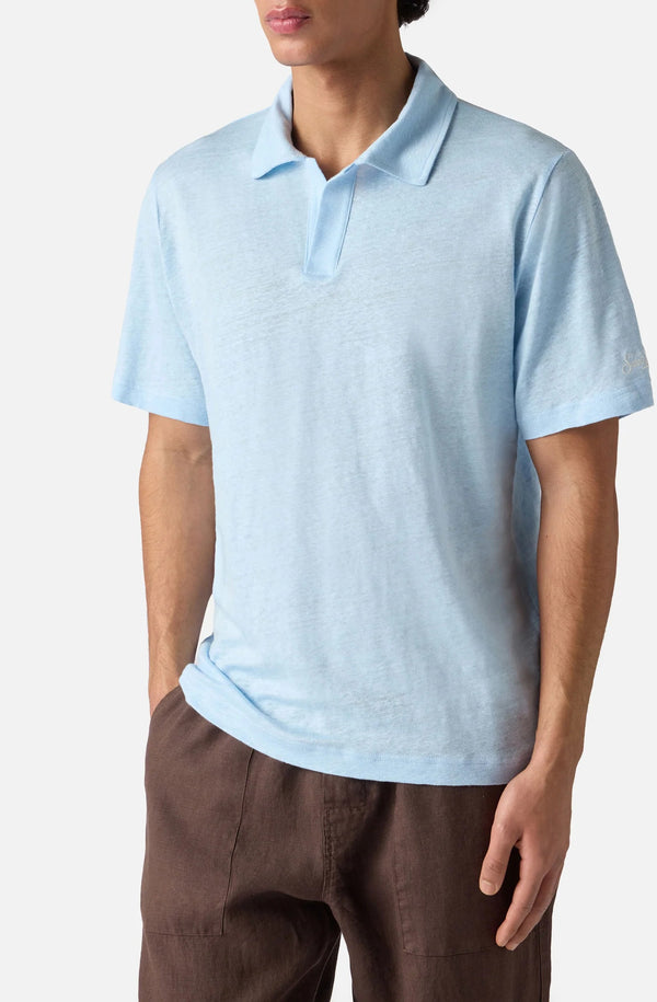 MC2 SAINT BARTH Men Linen Polo Shirt Fraser Light Blue