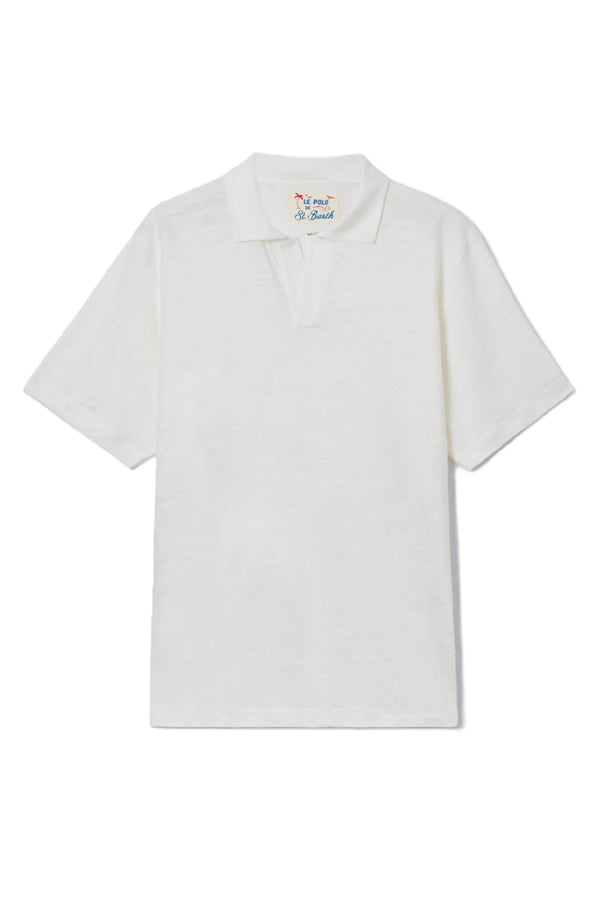 MC2 SAINT BARTH Men Linen Polo Shirt White