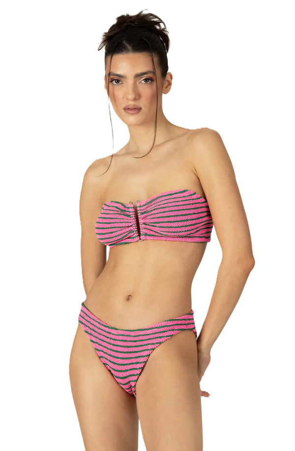 PARAMIDONNA Women Frida Gum Emerald Stripe Bandeau Bikini
