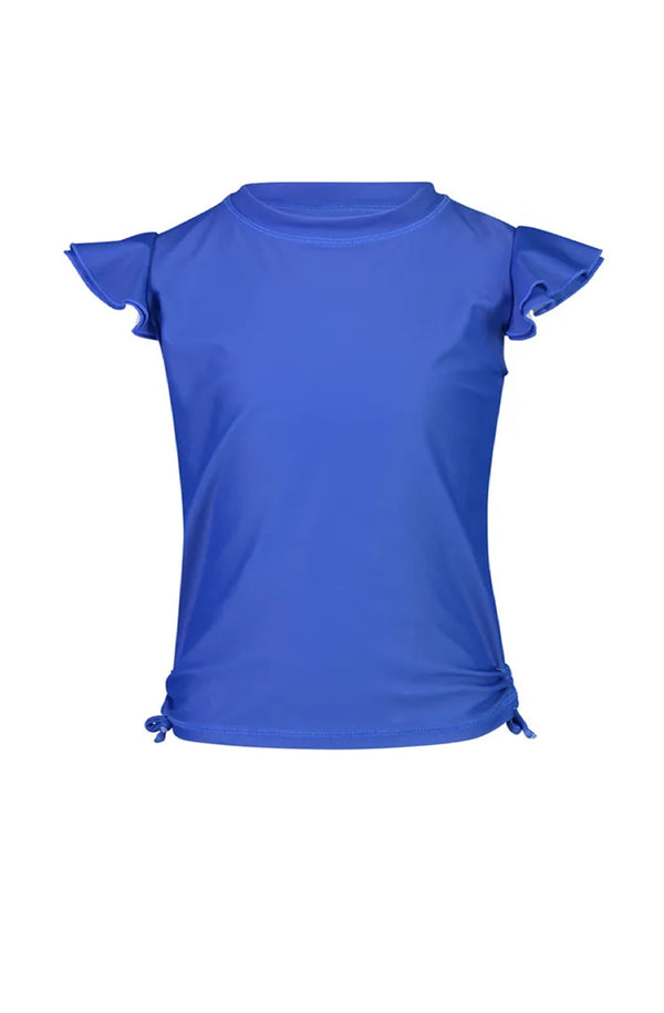 SNAPPERROCK Girls Blue Flutter Sleeve Rash Top