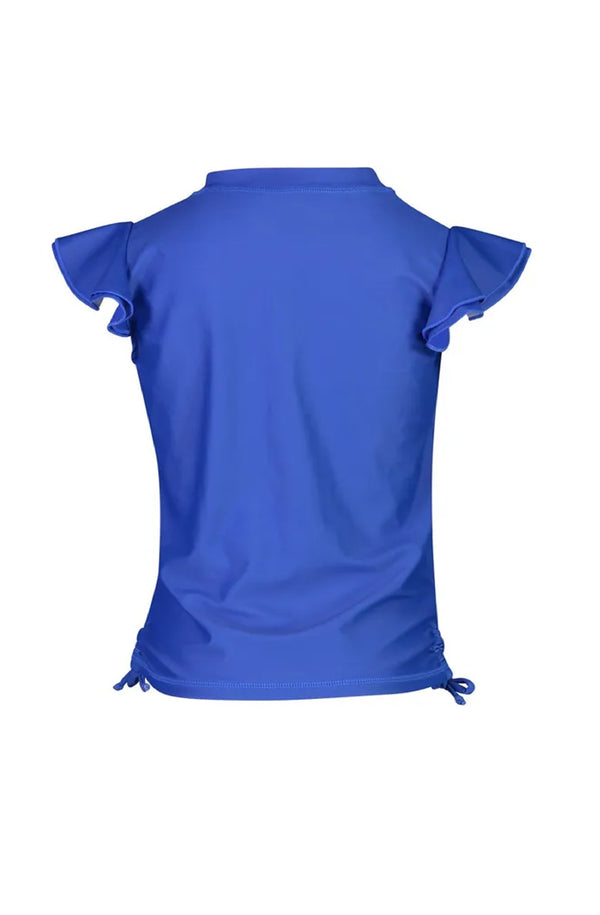 SNAPPERROCK Girls Blue Flutter Sleeve Rash Top