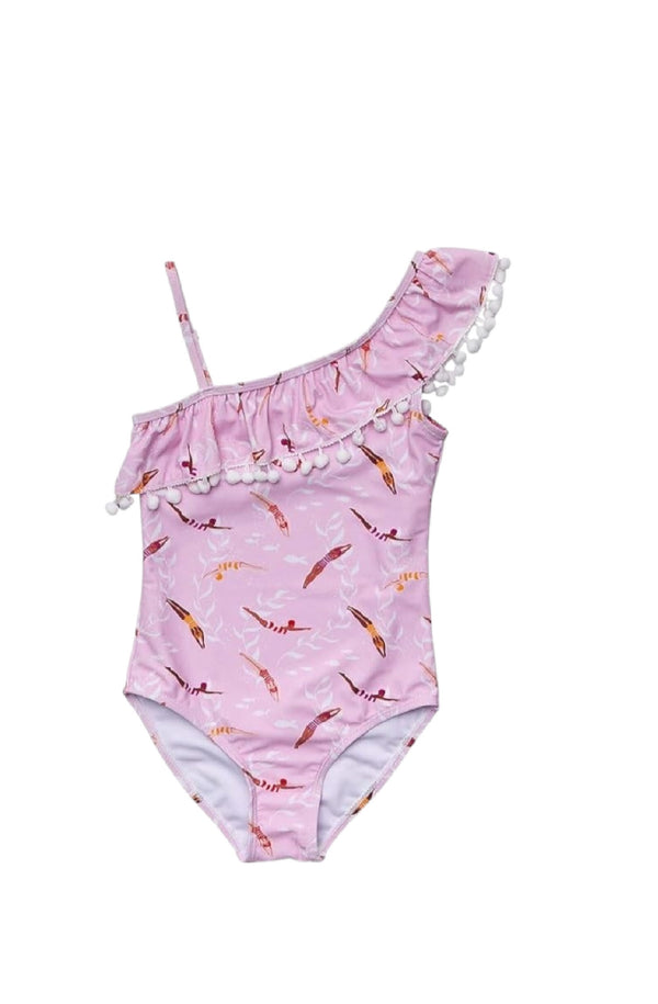 SNAPPERROCK Girls Diving Diva One-Shoulder Frill Swimsuit