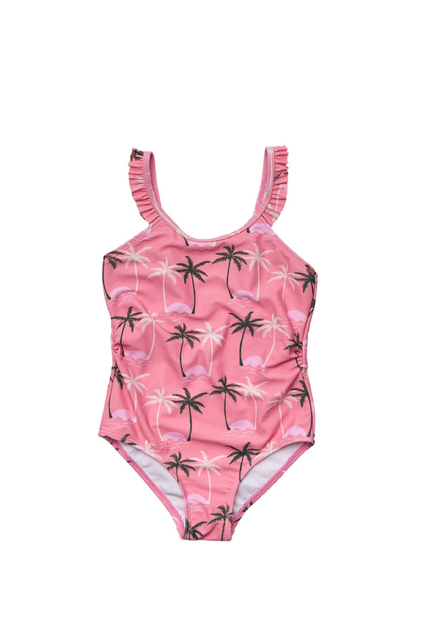 SNAPPERROCK Girls Palm Paradise Frill Strap One-Piece Swimsuit