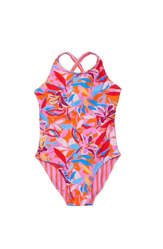 SNAPPERROCK Girls Blooming Sunset Sustainable X Back One-Piece Swimsuit