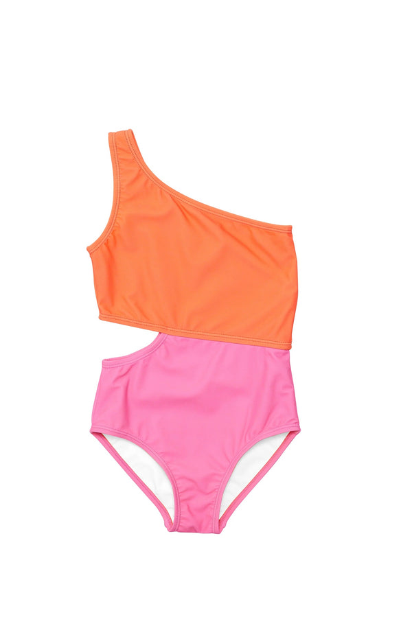SNAPPERROCK Girls Candy Colorblock One Shoulder Swimsuit