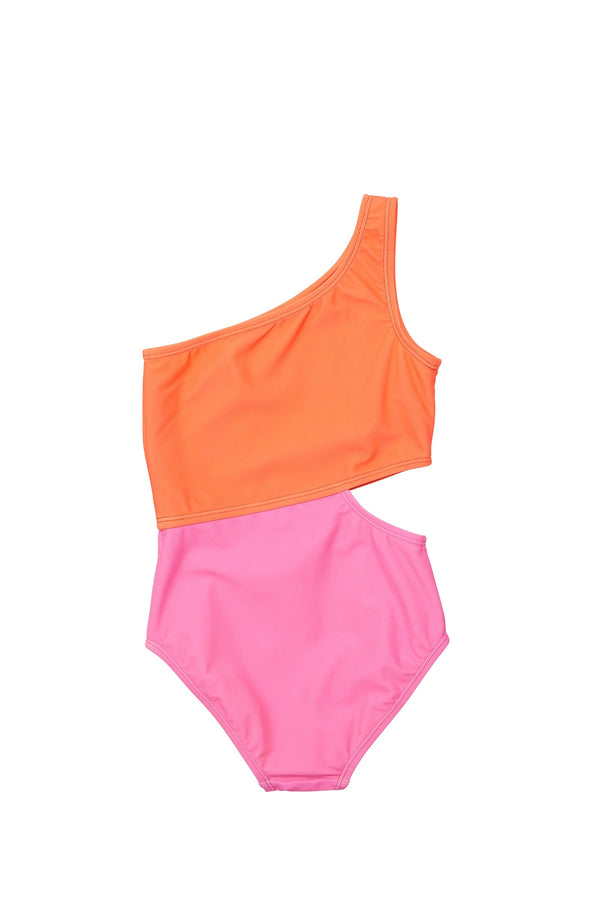 SNAPPERROCK Girls Candy Colorblock One Shoulder Swimsuit