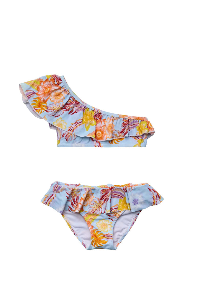 SNAPPERROCK Boho Tropical Sustainable One Shoulder Frill Bikini