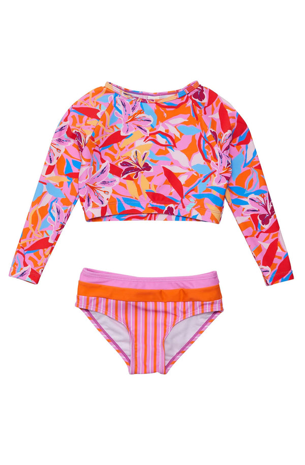 SNAPPERROCK Girls Blooming Sunset Sustainable Crop Long Sleeves Rashvest Set