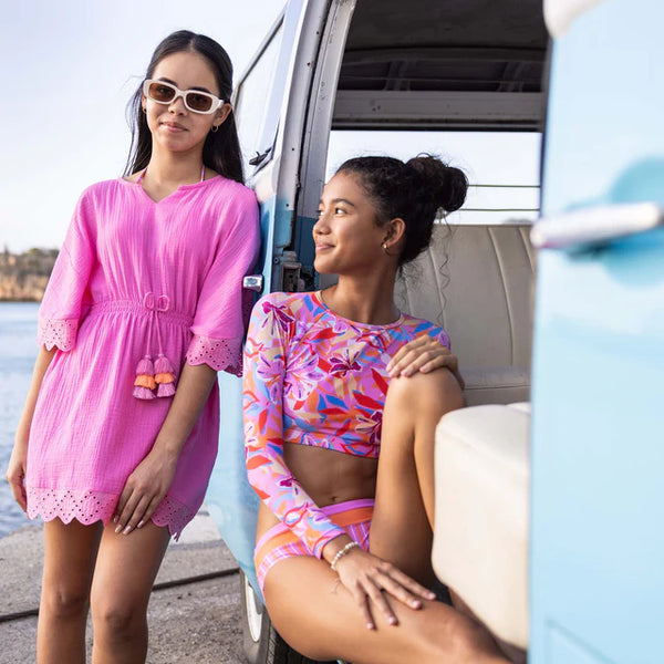 SNAPPERROCK Girls Blooming Sunset Sustainable Crop Long Sleeves Rashvest Set