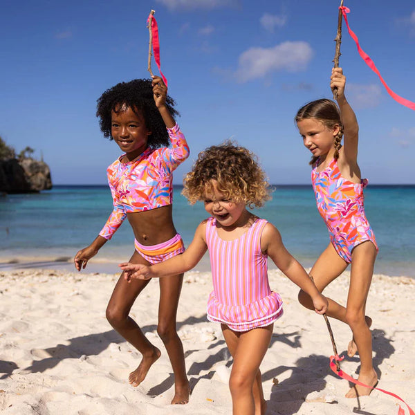 SNAPPERROCK Girls Blooming Sunset Sustainable Crop Long Sleeves Rashvest Set