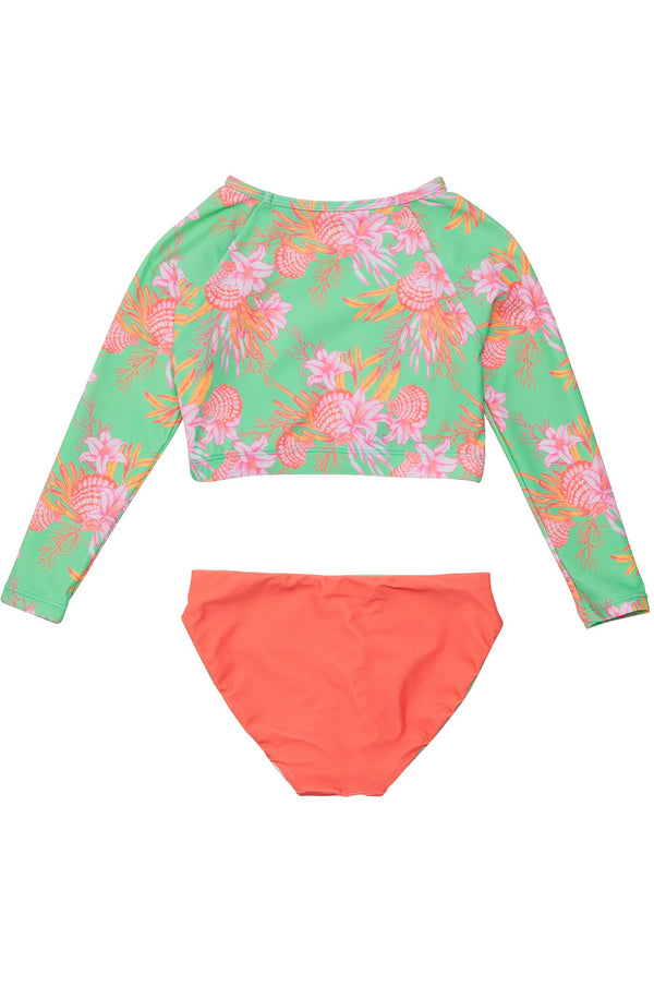 SNAPPERROCK Girls Coastal Shells Sustainable Crop Lon Sleave Rash Top Set