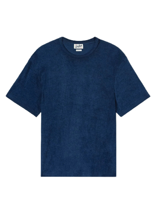 MC2 SAINT BARTH Men Cotton Terry Effect T-Shirt with Logo Embroidery