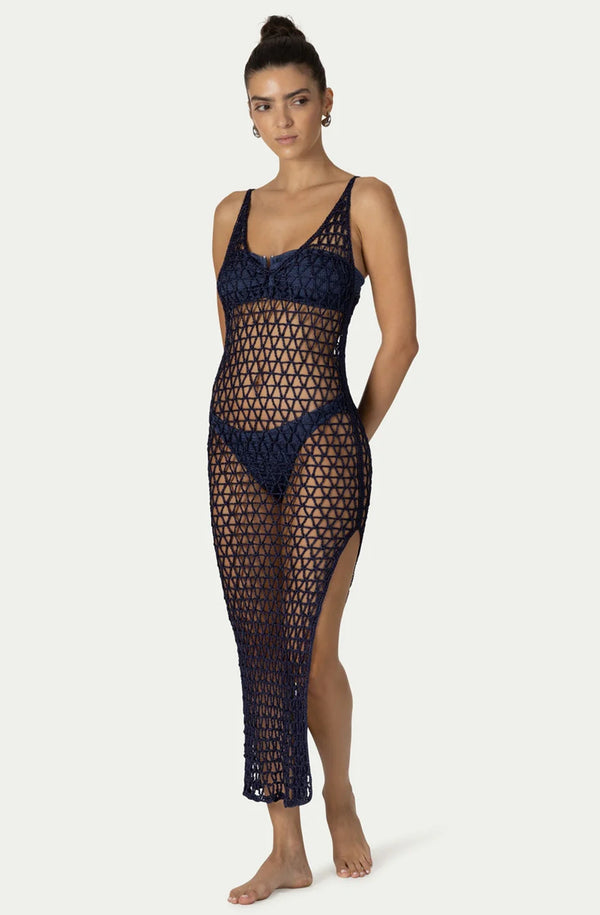 PARAMIDONNA Women Gigi Navy Blue Long Knitted Dress