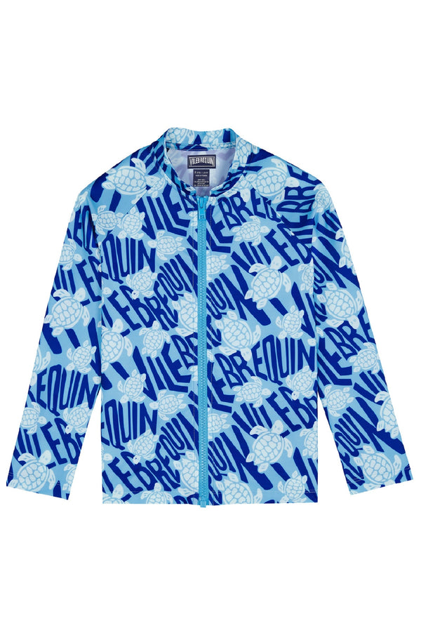 VILEBREQUIN Boys Zipper Long Sleeves Rashguard Ronde des Tortues Logo