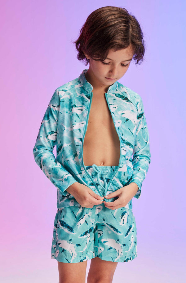 VILEBREQUIN Kids Zipper Long Sleeves Rashguard Requins