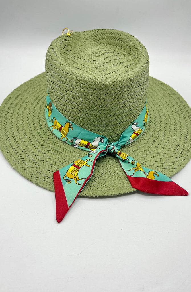 R by RALU Natural Straw Hat Fedora Unisex - Green