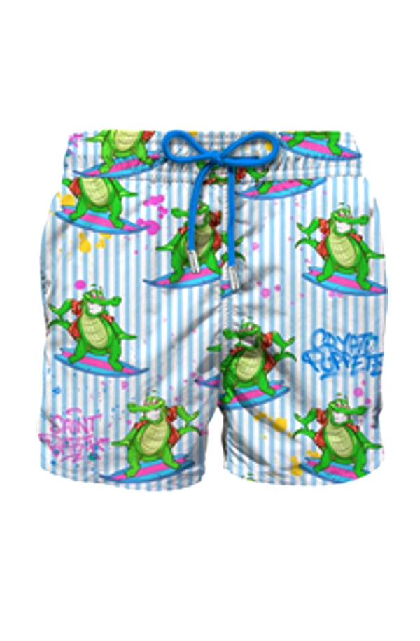 MC2 SAINT BARTH Men Swim Shorts Mid-Length Gustavia Crocco Surf Stripes