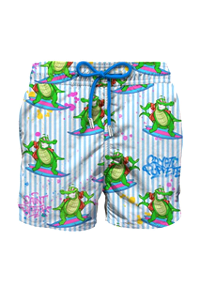 MC2 SAINT BARTH Men Swim Shorts Mid-Length Gustavia Crocco Surf Stripes