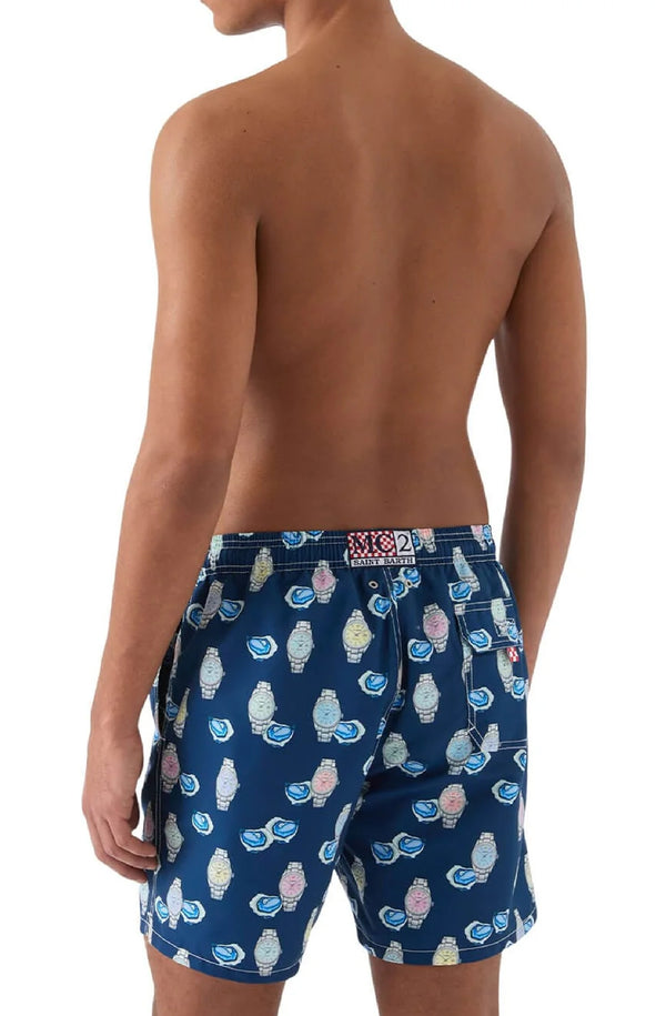 MC2 SAINT BARTH Men Swim Shorts Mid-Length Gustavia Pearl Watch