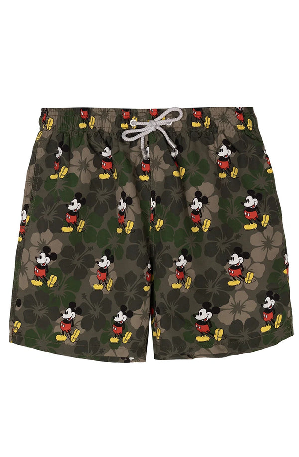 MC2 SAINT BARTH Men Swim Shorts Mid-Length Gustavia Mickey Hibiscus