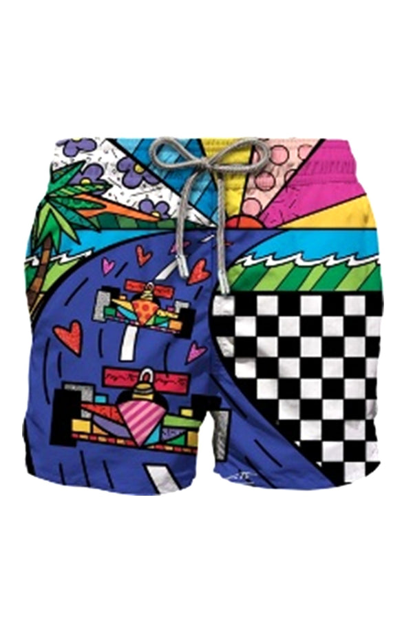 MC2 SAINT BARTH Men Swim Shorts Mid-Length Gustavia Placed Print Britto Race