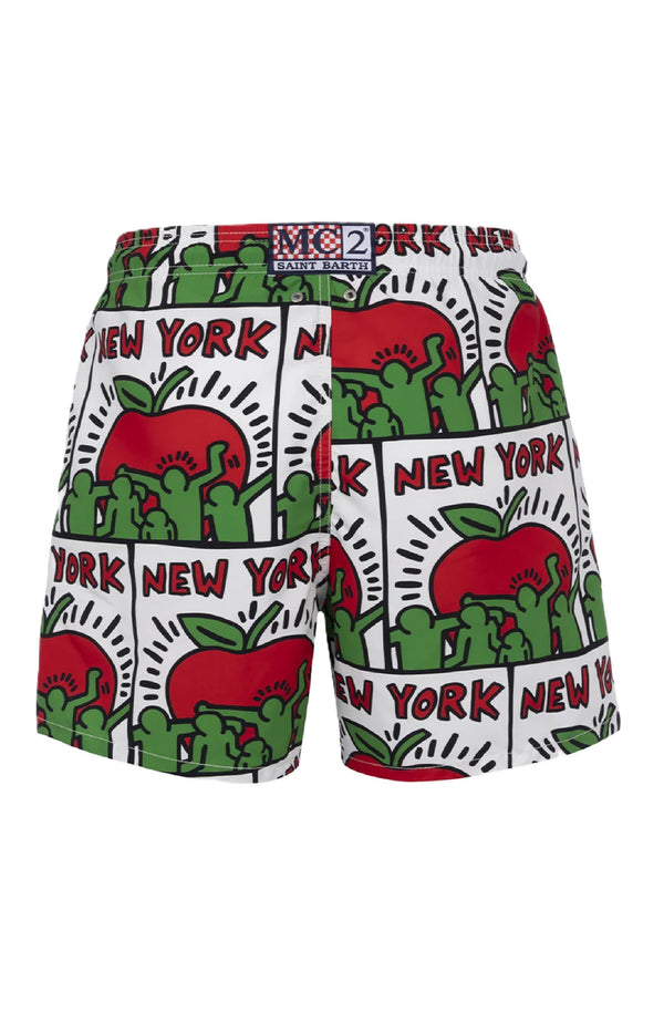 MC2 SAINT BARTH Men Swim Shorts Mid Length Gustavia Keith Haring Design