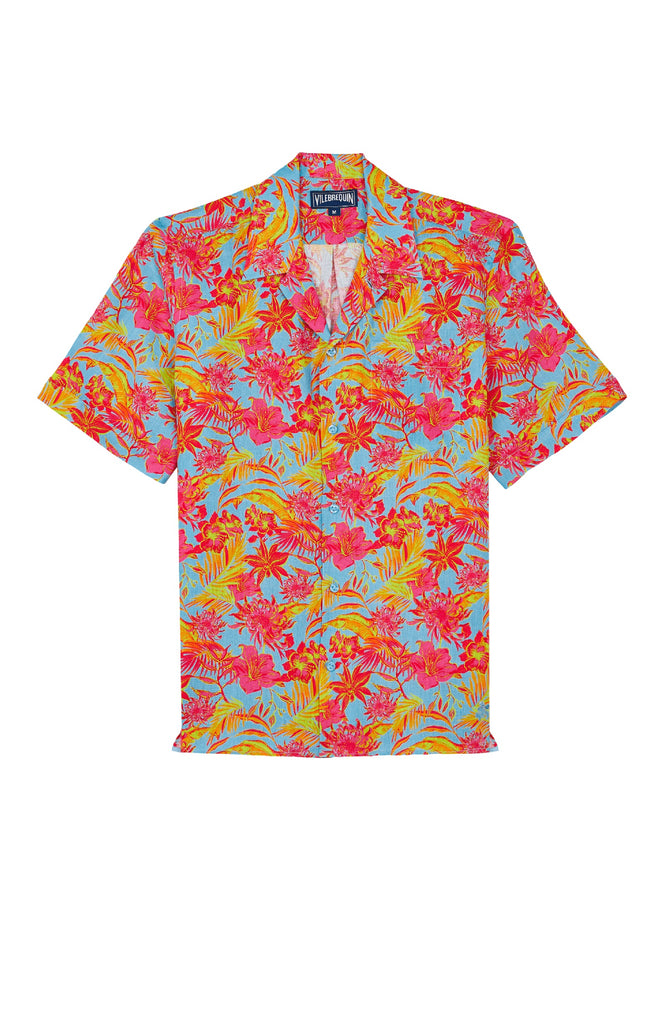 VILEBREQUIN Men Bowling Linen Shirt Tahiti Flowers