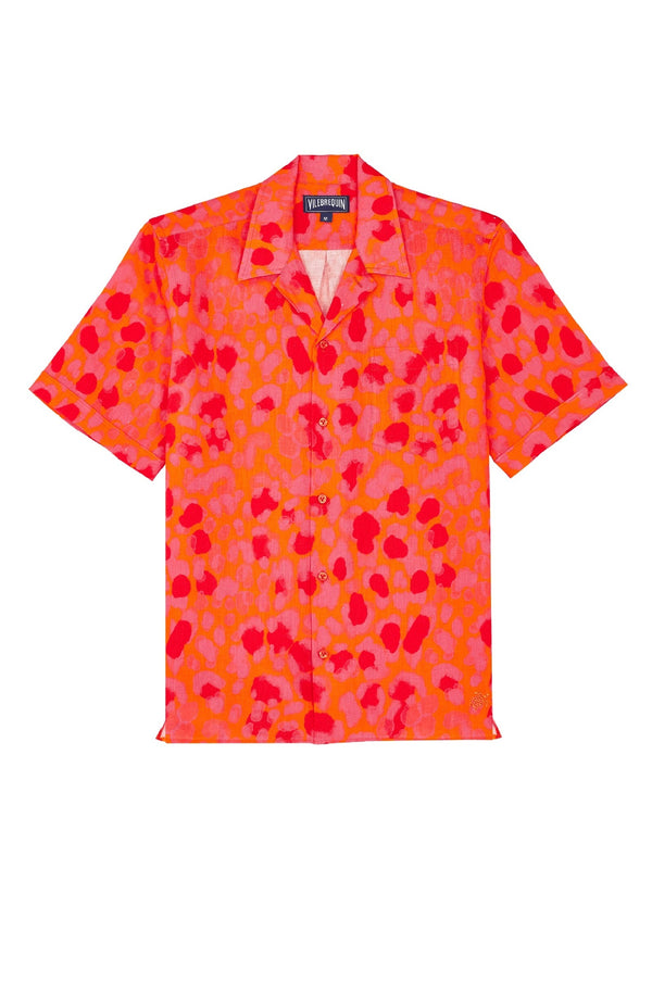 VILEBREQUIN Men Bowling Linen Shirt New Leopard