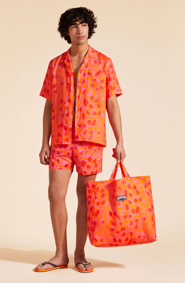 VILEBREQUIN Men Bowling Linen Shirt New Leopard