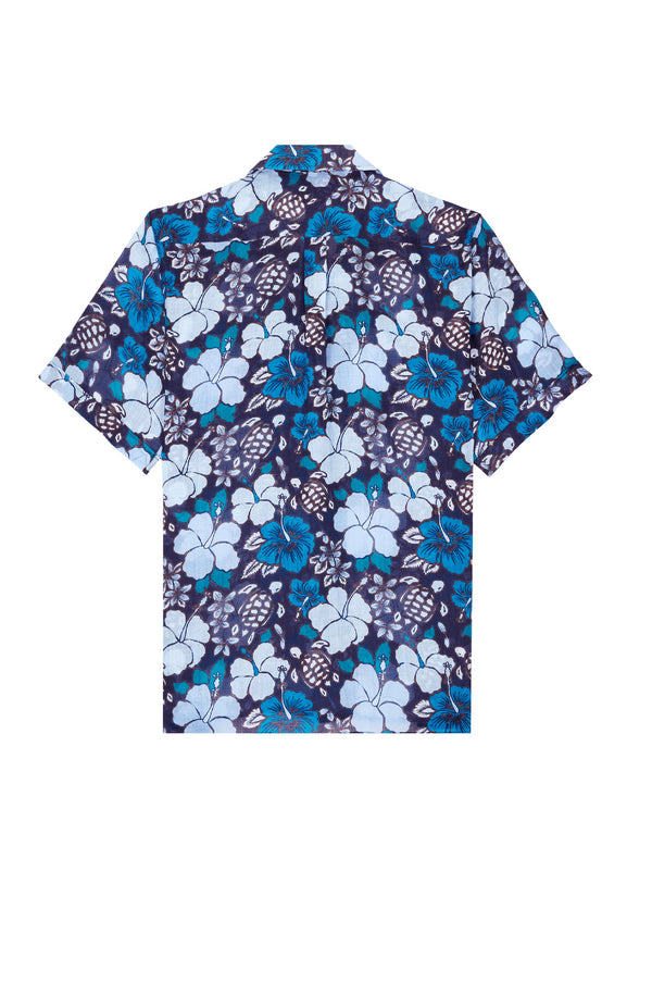 VILEBREQUIN Men Bowling Ramie Shirt Tropical Turtles