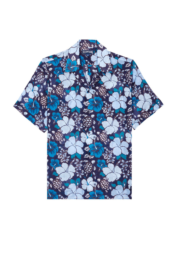 VILEBREQUIN Men Bowling Ramie Shirt Tropical Turtles