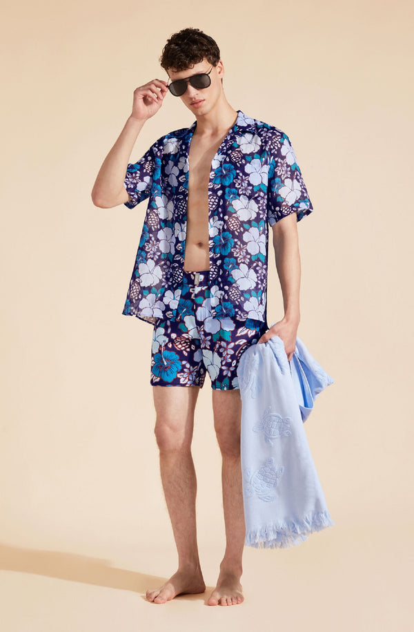 VILEBREQUIN Men Bowling Ramie Shirt Tropical Turtles