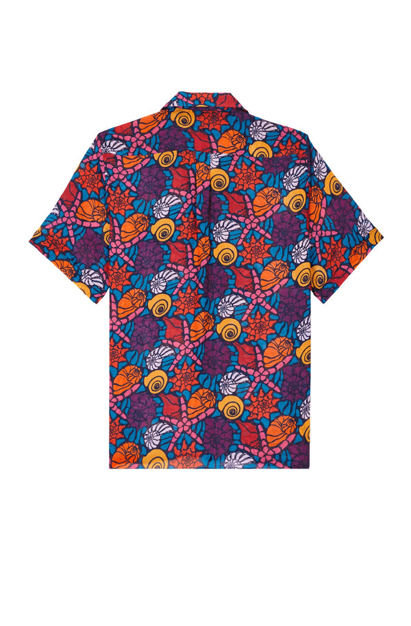 VILEBREQUIN Men Linen Bowling Shirt Noumea Sea Shells