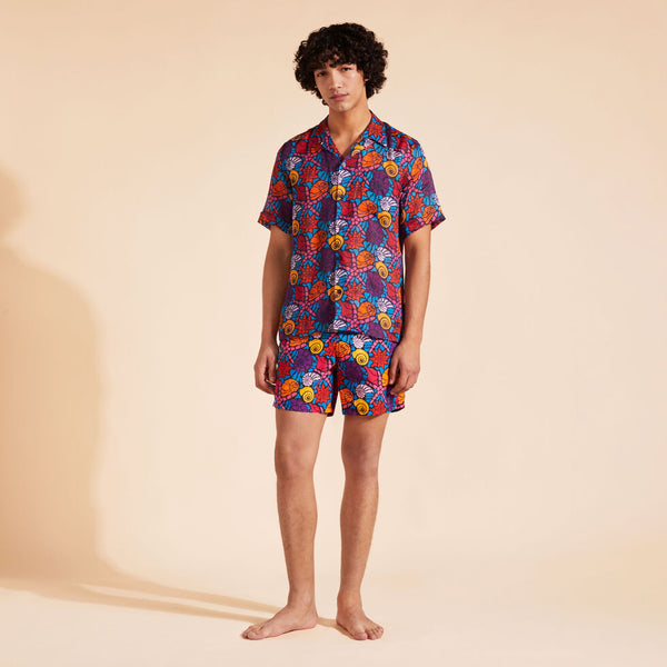 VILEBREQUIN Men Linen Bowling Shirt Noumea Sea Shells