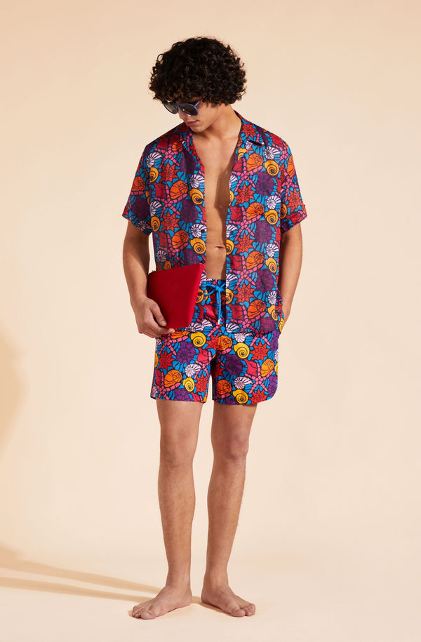 VILEBREQUIN Men Linen Bowling Shirt Noumea Sea Shells